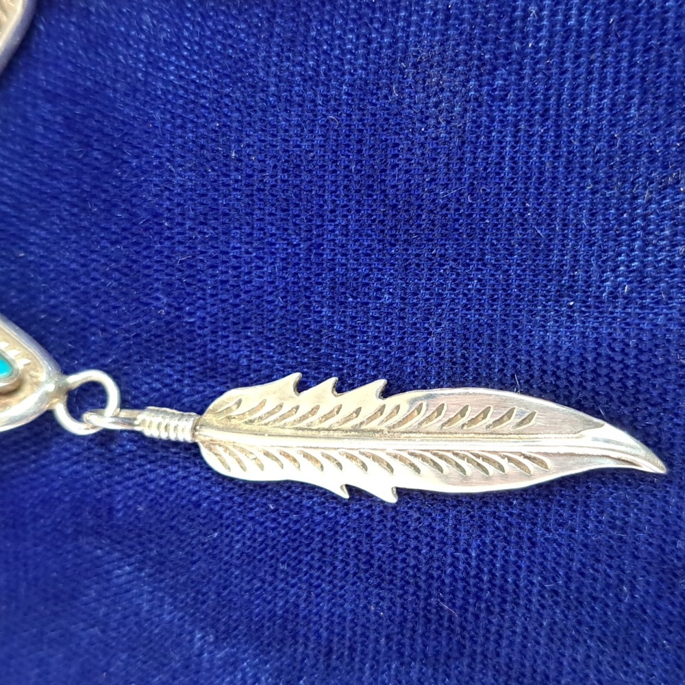 Vintage Native American Turquoise Sterling Silver Feather Earrings Signed - Picture 5 of 15